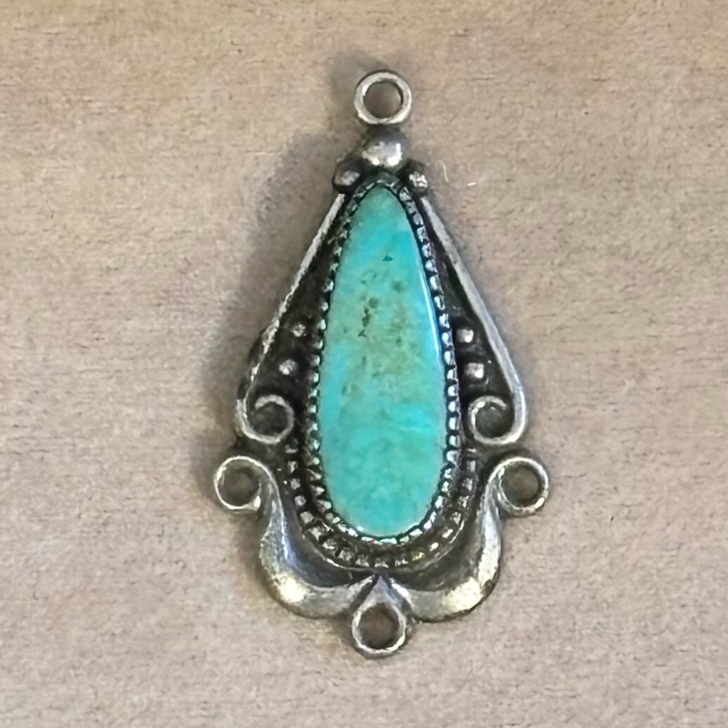 1950s Bell Trading Post Sterling Silver Turquoise Teardrop Pendant Estate